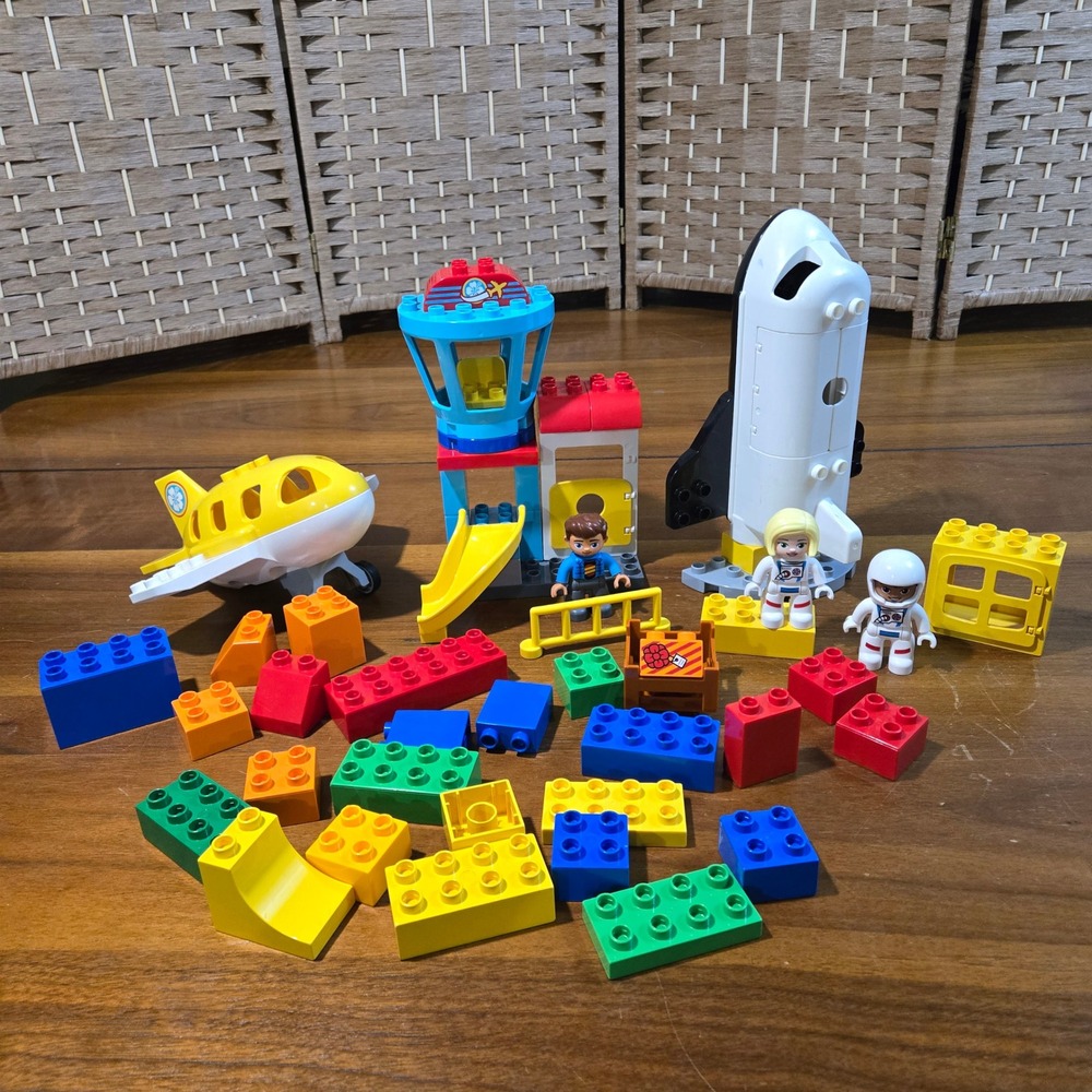 LEGO Duplo Space Shuttle Airport Set with Airplane Figures and Bricks Mixed Lot
